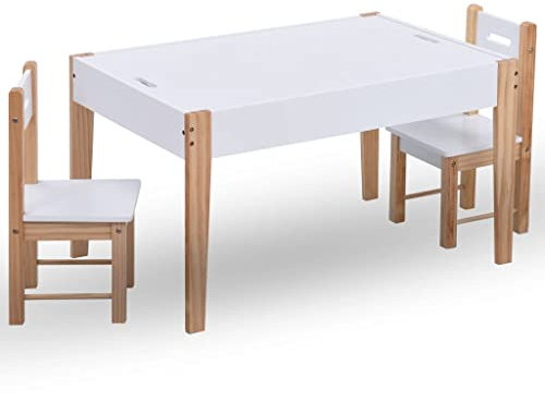 Rantry 3-teiliges Kindermöbel-Set mit Kreidetafel, Tisch und Stühlen, Schwarz und Weiß