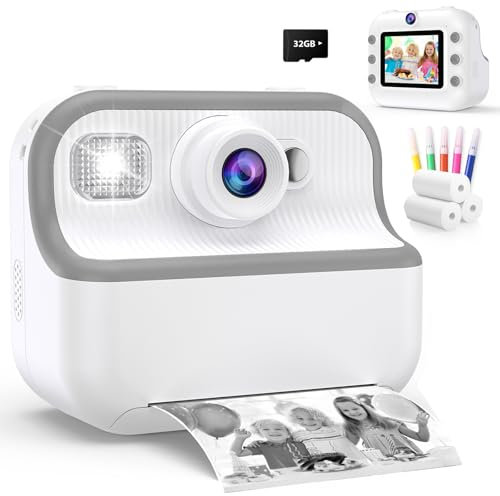 Kids Camera for Girls Boys, 2.4 Toddler Instant Print Camera Toys for Kids Travel Christmas Birthday Gifts Age 3-12, 1080P Children Digital Video Recorder with Print Paper, 32GB Card