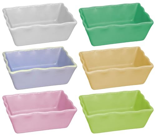 Tradineur - Pack de 6 Salseras rectangulares - Fabricado en Cerámica - Capacidad de 160 ml - Apto para uso alimentario, lavavajillas y microondas - Color Aleatorio