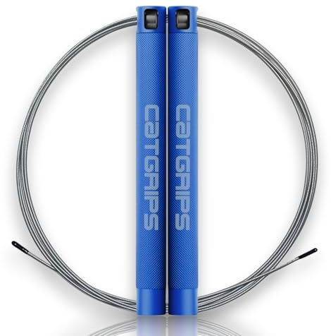 Crossfit-snabbhandtag, professionellt aluminiumhandtag, dubbla unders hastighetskontroll, lätt tävlingsram med professionella lager, CatGrips (blå)