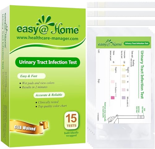 Easy@Home UTI Test Strips Monitor Urinary Tract Bladder Infections, 15 Pack Quick Urine Test Kit Reliable Urinalysis Results, OTC Use (UTI-15P)