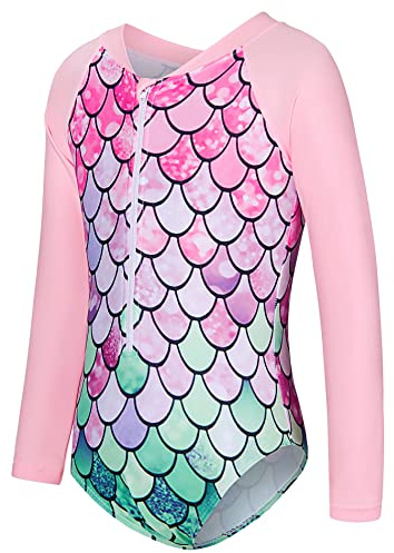 uideazone Girls Zip Up Swimsuits One-Piece Long Sleeve Bathing Suit 8-9Y