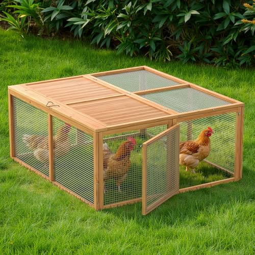 Kecreque Chicken Coop Run Rabbit Cage No Assembly Portable Chicken Run Bunny House with Top & Side Opening Doors,Outdoor Small Animal Playpen Wooden Chicken Brooder Box Guinea Pig Cage 45x 42x 20