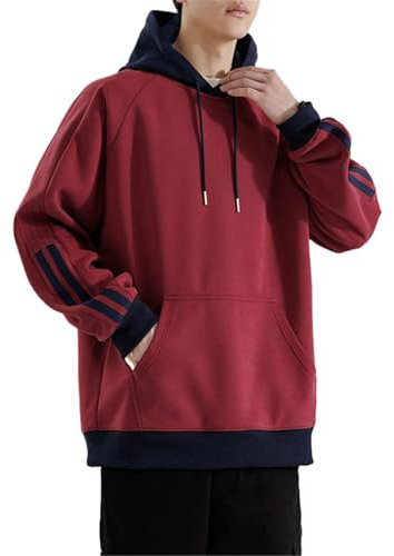 Seiizaa Sudadera con Capucha de otoño e Invierno, Ropa de Abrigo Informal Gruesa, Holgada-Red-M