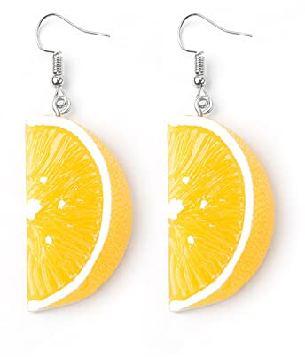 HUAJINGKEJI Modischer Schmuck, Zitronen-Ohrring für Damen, Harz, lang, Mandarine, Charm-Ohrring, modisch, Obst-Tropfen, baumelnder Ohrring für Mädchen, Schmuck, Geschenke, Size reference picture, Harz