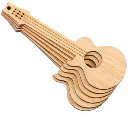 NUOBESTY 6 Stück DIY Blanko Lesezeichen Gitarre, Bambus Holzlesezeichen | Unbehandelte Gitarre Lesezeichen Rohlinge mit Loch für Graffiti, Selbermachen. DIY Geschenke für Schule, Basteln & Kunst.