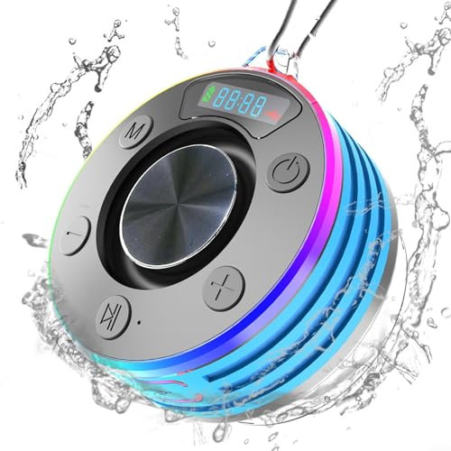 Altavoz de ducha, compatible con Bluetooth 5.3, altavoz de radio de ducha con ventosa, IPX7 impermeable, radio FM, pantalla LED, reloj, sonido HD de 360°, altavoz inalámbrico portátil para baño,