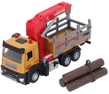 NOENNULL 1:32 Holztransportkran Legierung Simulation Holzfäller LKW Holzfäller Spielzeug mit Ladekran, Lichtgeräusch Abschleppwagen Spielzeug mit Licht für Kleinkinder (Gelb)