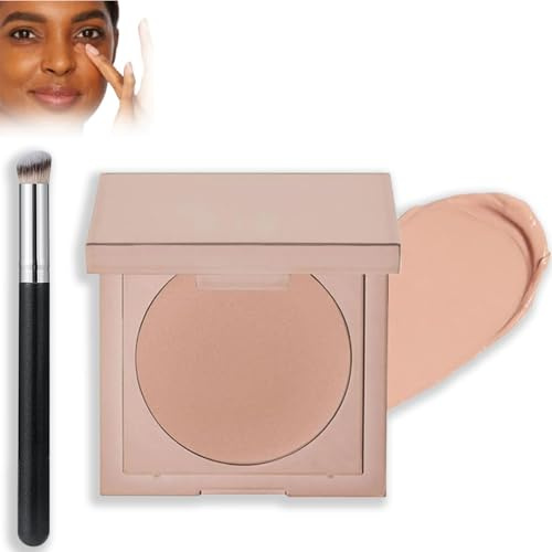 Colored Clay CC Under Eye Concealer with Brush - Peach Color Corrector for Dark Circles, Cream Foundation Makeup for Women (Light-Medium Peach)
