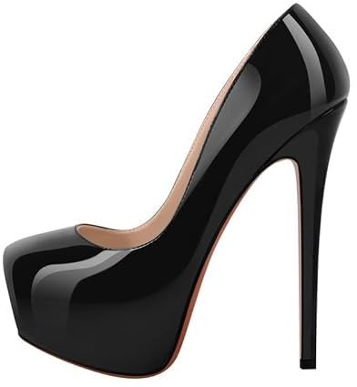 Meinabsatz Damen Klassische Plateau High Heels Slip on Pumps Pfennigabsatz Stöckelschuhe Lackleder Schwarz 45 EU