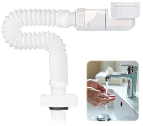iKALULA 1 1/4 Zoll Siphon Waschbecken, Raumsparsiphon 360° Einstellbarer Flexibles, Abflussrohr mit Geruchsverschluss, Siphon Küchenspüle für Wand-als auch für Bodenabflüsse geeignet