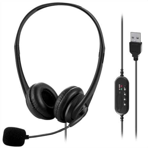 321Wasay PC Laptop USB Headsets with Microphone Mic,Computer Wired Office Work Headphones (black slender)