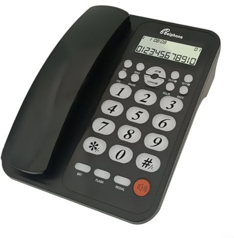 Teléfono con cable de escritorio para el hogar, teléfono con cable con altavoz, teléfono fijo de respuesta digital con identificación de llamadas, función manos libres en espera (negro)