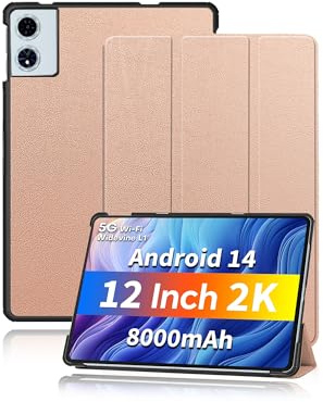 Schutzhülle für Odea Tablet A12 12 Zoll, yystao Dünner Ständer mit Dreifachfaltdesign, Harter Schutzumhüllung kompatibel mit Odea A12, Rosengold