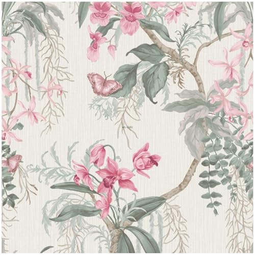 YöL Vinyl Suki Trail Orchid Wallpaper – Textured Orchid Design in Pink and Sage – Paste The Paper – Ideal for Living Room, Bedroom, Hallway, or Dining Room – 10.05m x 53cm Roll