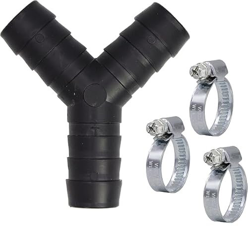 Raccordo a Y a 2 Vie per Tubi di Scarico, Compatibile con Lavatrici e Lavastoviglie, Include 3 Fascette Stringitubo, Resistente a Oli e Alte Temperature, Adattatori per Tubi da Giardino