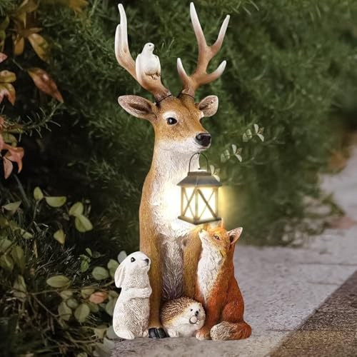 Hegawleo Weihnachtsdeko Aussen Mit LED Laterne, Rentier Beleuchtet Aussen Batteriebetrieben, Gartenfiguren Für Draußen Wetterfest, Herbstdeko Outdoor Für Weihnachtsdeko,Haus, Garten, Balkon (A)