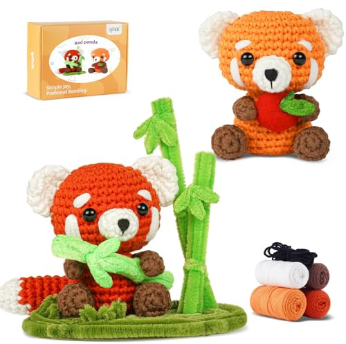 iptek Crochet Kit for Beginners, Crochet Animal Kits, Crocheting Kit for Starters, Learn to Crochet with Step-by-Step Video Tutorials, Beginner Crochet Kit for Adults(Panda)