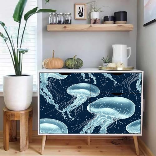 papier peint adhesif 44X300cm Belle Méduse Dans Les Profondeurs Bleues De La Mer colle papier peint intissé Revêtement mural sans raccord apparent,facile à aligner pour un rendu professionnel