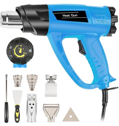 【1800W・140℉~1112℉】Heat Gun (60℃-600℃) Fast Heating Heavy Duty Hot Air Gun Kit Variable Temp Control Overheat Protection with 5 Nozzle for Crafts, Shrink Tubing, Stripping Paint, Resin, Soldering
