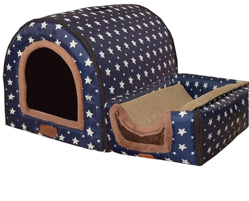 2-in-1-Hundehütte, faltbar, rutschfest, für den Innenbereich, Haustierhöhle mit flauschiger Matte für Herbst und Winter, Hundebett, Katzenhäuser, Höhlen, extra groß, beruhigendes Haustierbett (38 x 32