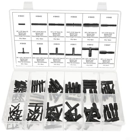 Yuanpgky Auto Schlauchverbinder Sortiment Set mit 128 Teilen inkl. Reduzierstück Gerade und T-Stück Verbinder für Automotive Kühlung Kraftstoff und Getriebesysteme