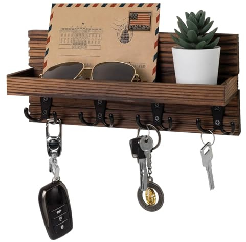 Hperu Schlüssel- und Posthalter für die Wand – Schlüsselbrett aus Holz mit 8 Haken, Wand-Organizer für Briefe, Zeitschriften, Regenschirme