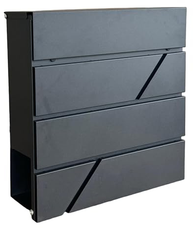 Relaxdays Briefkasten mit Zeitungsfach, HBT: 37 x 37 x 11 cm, DIN C4, wetterfest, 4 Schlüssel, Postkasten, schwarz