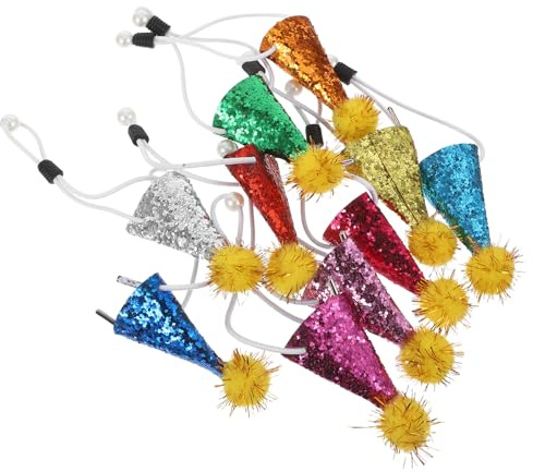 CHICAMPERA 10 Stück Pack Verstellbare Tiergeburtstagshüte mit Bommel Leichte Weiche Partyhüte für Kleine Hunde und Katzen Bunte Geburtstagsmützen für Haustierfeiern