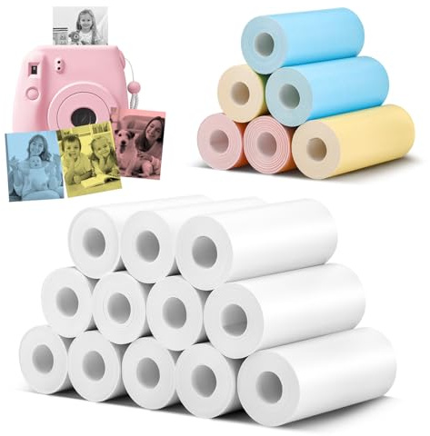 18 Rollen Thermopapier Kinderkamera, 57mm x 25mm Thermodrucker Papier Weiß und Bunt, Thermopapier für Kinder Sofortbildkameras, Nachfülldruckpapier, für Scrapbooking, Fotos, Etiketten