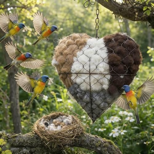 Lmptao Handmade Alpaca Fiber Bird Nesting Heart, Alpaca Bird Nesting Material, Refillable Birds Haven, Winter Fowl Gifts Animal Hummingbirds Lovers Home Garden Yard