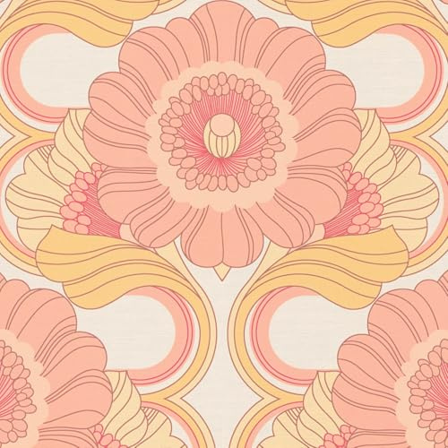 Profhome Retro Tapete 395305-GU heißgeprägte Vliestapete rosa alt-rosa creme-weiß ocker-gelb 0,53 m x 8,50 m = 4,50 m2