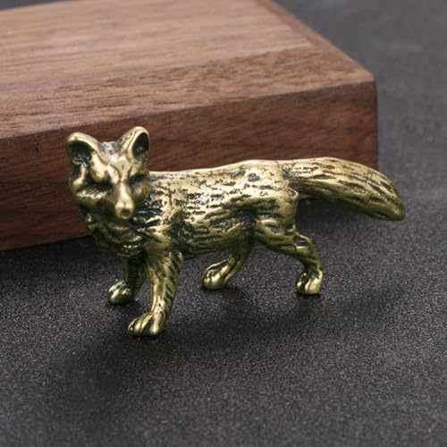 Fuchs-Tierstatue aus massivem Messing, entworfen als Tee-Haustier-Ornament für Keramik-Teegeschirr-Sets, handgefertigtes Vintage-Basteldekor-Stück