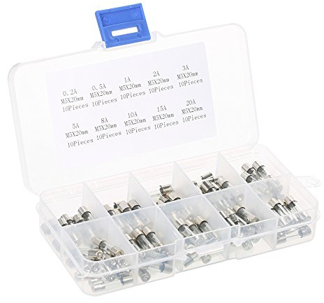100pcs Kit di fusibili a tubo in vetro soffiaggio rapido protezione circuito con più livelli corrente