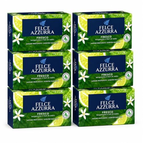 Sapone Profumato Fresco Bergamotto e Fiori di Cedro, Detergente Solido per Mani e Corpo, Fragranza Agrumata Rivitalizzante, Ingredienti di Origine Naturale - 6 Unita da 100gr