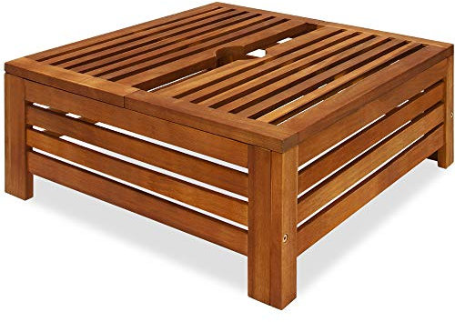 Deuba® Wooden Parasol Base Cover & Garden Coffee Table, 62x62x26cm, Brown