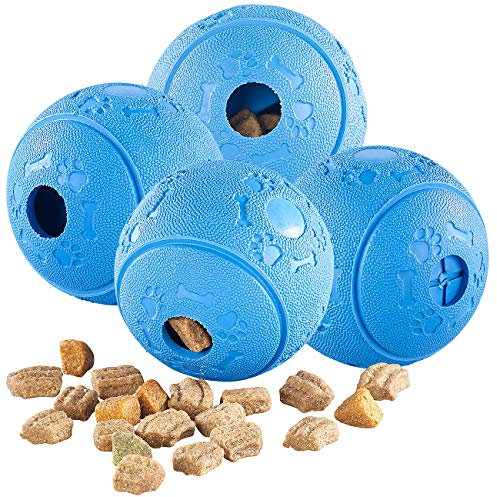 Sweetypet Hundeball: 4er-Set Hunde-Spielbälle, Naturkautschuk, Snack-Ausgabe, Ø 8 cm, blau (Snackball für Katze, Hundespielball, Trainer)