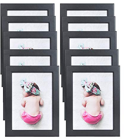 Muzilife Bilderrahmen 10er Set 13x18 cm Schwarz, Fotorahmen aus MDF-Platte ohne Passepartout zum Stellen und Hängen - Ideal für Portrait/Galerie/Collagen