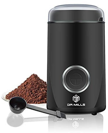 DR MILLS DM-7441 Coffee Grinder Electric, Coffee Bean and Dried Spice Grinder, One Touch Operation, Blade and Cup Made with SUS304 Stainless Steel (Black)