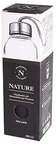 Bottiglia vetro 500 ml con protezione in neoprene Thermo Rex | Bottiglia vetro con spessore 2,8mm | Borraccia vetro 500 ml con protezione e laccetto