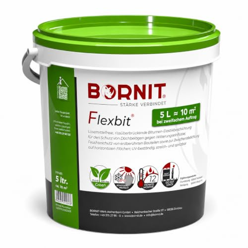 BORNIT Flexbit 5L Flachdachabdichtung Dachabdichtung Latex hochflexibel | [extrem rissüberbrückend] ca. 10m²/Anstrich Dichtmasse wasserdicht UV-beständig Carport Gartenhaus Garagendach abdichten Dach