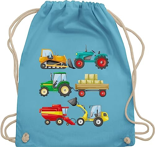 Shirtracer Turnbeutel Rucksack - Kinder Traktor Bagger und Co. - Traktoren - Unisize - Hellblau - beutel kita kinderrucksack fahrzeuge träcker stoffrucksack kindergartenrucksack flugzeugen trecker