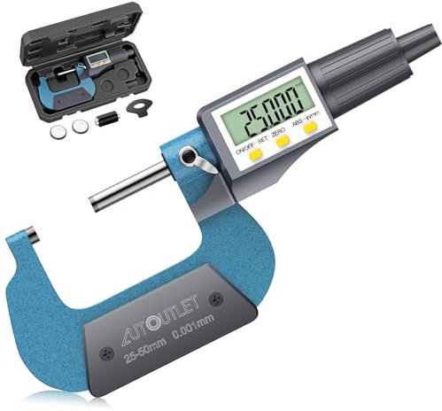 AUTOUTLET Micrometro Digitale Esterno LCD, Strumento di Precisione Professionale 1-2 pollici/25,4-50,8 mm, Incudine in Metallo Duro