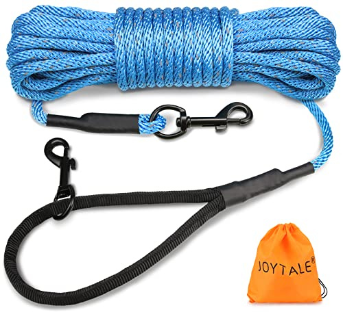 Joytale Reflektierend Schleppleine für Hunde, 5m Hundeleine mit Gepolsterten Griff und 2 Karabinerhaken, Nylon Lange Seil Trainingsleine für Welpen, Kleine Hunde, Blau