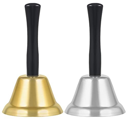 SAVITA 2 Pezzi 7.5 x 12.4cm campanello a Mano di Natale, Campanello di Chiamata Forte e Chiaro Campanelli di Allarme con Manico in Legno per Decorazioni di Allarme Natalizie Eventi di Nozze