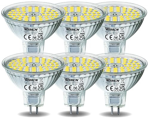 WSMCN MR16 GU5.3 LED Light Bulbs, Cool White 6000K, 6W LED 50W Halogen Equivalent, Bi-Pin Base 12V 485LM, Non Dimmable 120° Beam Angle, Flicker-Free Spotlight, 6-Pack