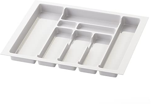 Sossai bestickinsats Divio för lådor som är 60 cm breda, 53x49 cm – kapningsbar, 8 fack, vit, robust besticklåda i plast för köket