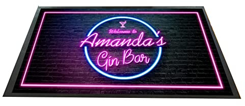 Personalisierte Gin-Barläufer-Matte – neonrosa Ziegelstein-Effekt Neuheit Geschenk für Hausbar – Cocktail, Bierläufer, Hausbar Zubehör