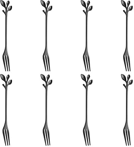 AnSaw - Tenedor de aperitivos (11,9 cm, 8 unidades), color negro