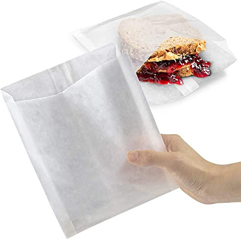 JESTIO Greaseproof Paper Food Bags - 8.5'' x 8.5'' (Pack of 100) Eco-Friendly & Biodegradable White Sandwich Bags for Snacks, Lunch & Bakery